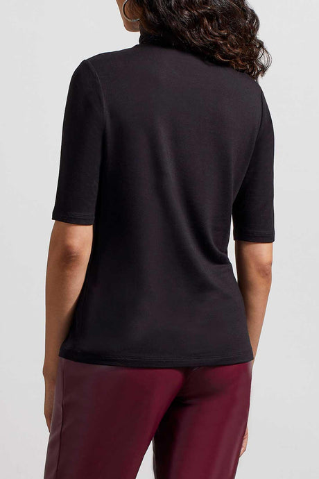 Tribal Women's Mock Neck Elbow Slv Top - Black