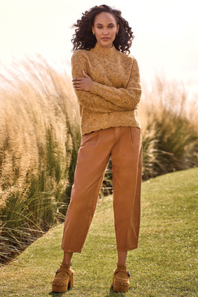 Tribal Women's Mock Neck Puff Sleeve Sweater - Tumeric