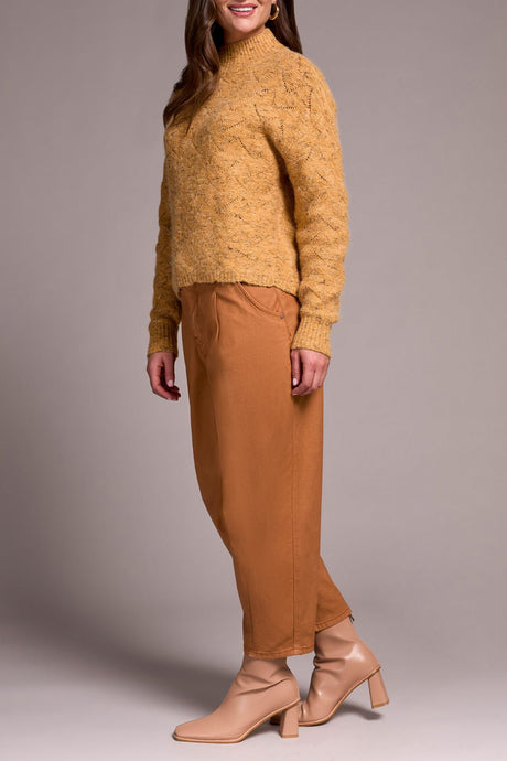 Tribal Women's Mock Neck Puff Sleeve Sweater - Tumeric
