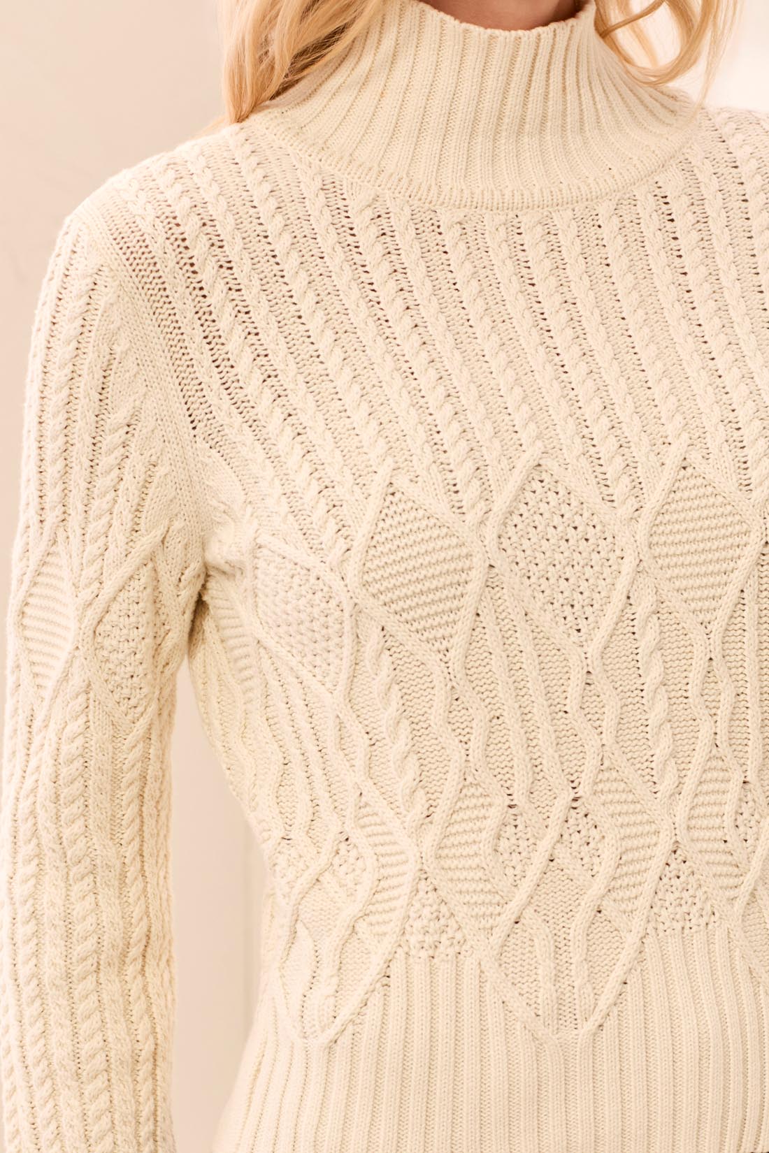 Tribal Women's Mock Neck Special Wash Sweater - Antique White