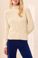 Tribal Women's Mock Neck Special Wash Sweater - Antique White