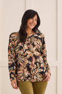Tribal Women's Print Top With Side Slits - Mosstone
