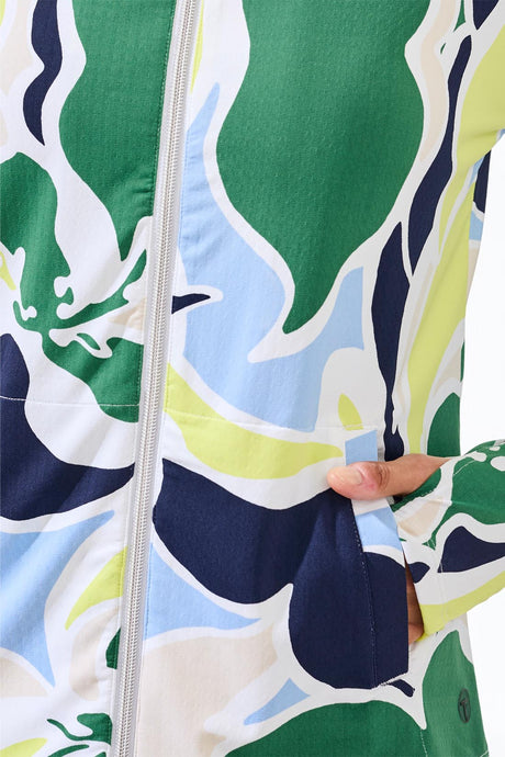 Tribal Women's Printed Mock Neck Zip-Up Cardigan - Floral Lime
