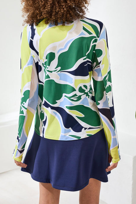 Tribal Women's Printed Mock Neck Zip-Up Cardigan - Floral Lime
