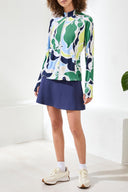 Tribal Women's Printed Mock Neck Zip-Up Cardigan - Floral Lime