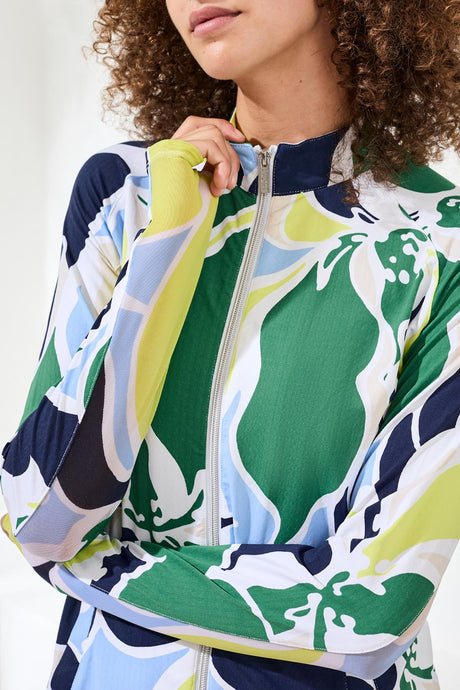Tribal Women's Printed Mock Neck Zip-Up Cardigan - Floral Lime