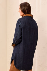 Tribal Women's Quilted Denim Suede Collar Jacket - Rinse