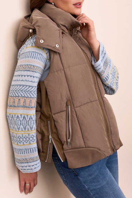 Tribal Women's Quilted Removable Hood Vest - Fossil