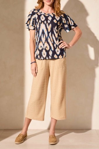 Tribal Women's Ruffle Sleeve Top - Navy