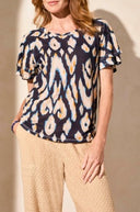 Tribal Women's Ruffle Sleeve Top - Navy