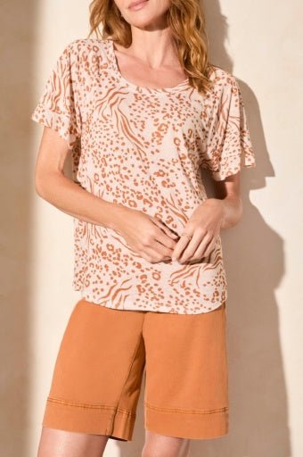 Tribal Women's Ruffle Sleeve Top - Pinecone