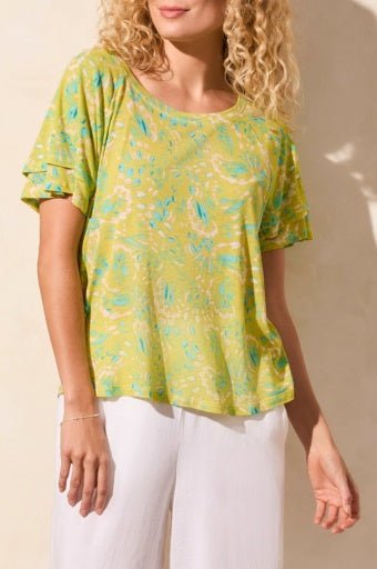 Tribal Women's Ruffle Sleeve Top - Avocado