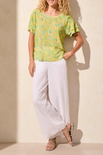 Tribal Women's Ruffle Sleeve Top - Avocado