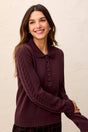 Tribal Women's Self Button Placket Collared Cable Sleeve Sweater - Plum Fudge