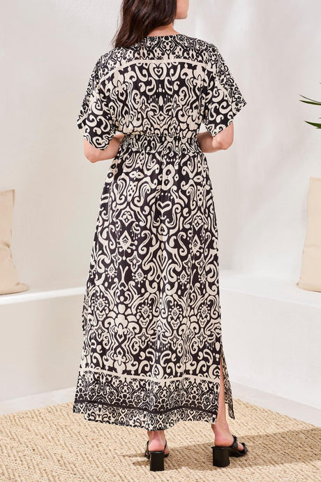 Tribal Women's Short Sleeve Border Print Dress - Quartz