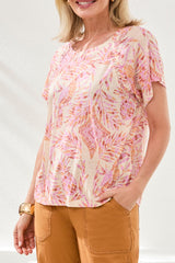 Tribal Women's Short Sleeve Scoop Neck Pleated Top - A&M Clothing & Shoes