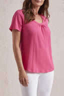 Tribal Women's Short Sleeve U-Neck Top - Raspberry