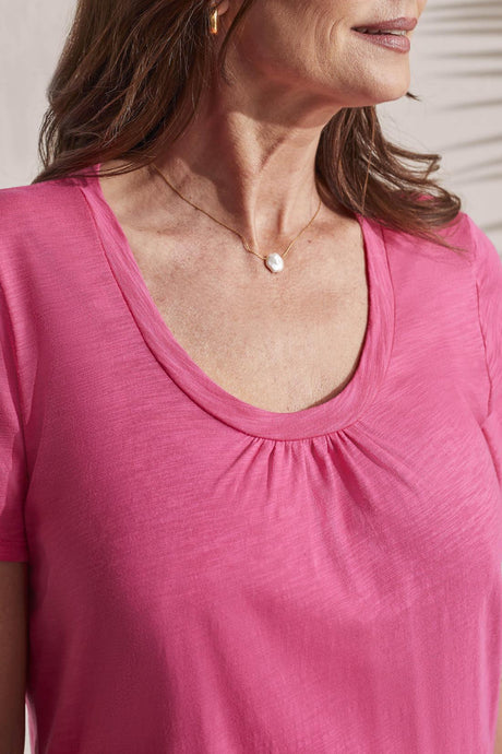 Tribal Women's Short Sleeve U-Neck Top - Raspberry