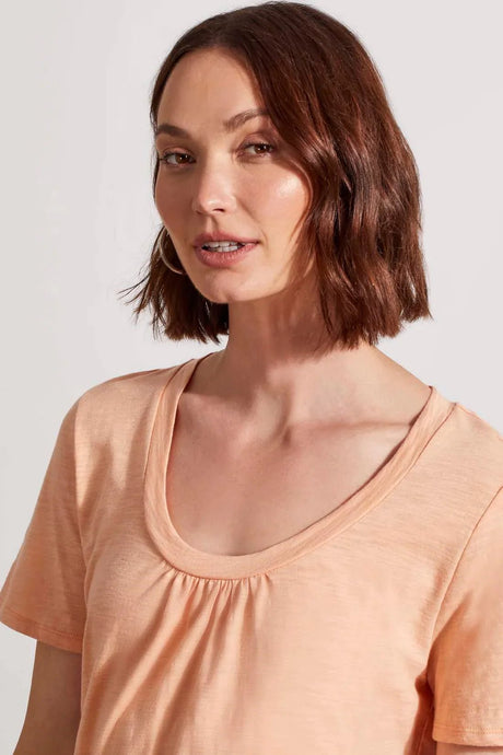 Tribal Women's Short Sleeve U-Neck Top - Peach