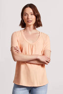 Tribal Women's Short Sleeve U-Neck Top - Peach