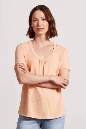 Tribal Women's Short Sleeve U-Neck Top - Peach