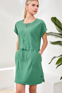 Tribal Women's Short Sleeve Zip Drawcord Dress - Greenery