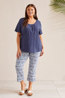Tribal Women's Short Slv U-Neck Top Plus - Blue