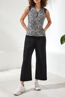 Tribal Women's Sleeveless Zip Front Mesh Accent Top - Black