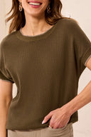 Tribal Women's Soft Cotton Blend Cap Sleeve Top With Topstitch - Basil