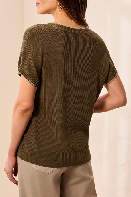 Tribal Women's Soft Cotton Blend Cap Sleeve Top With Topstitch - Basil