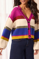 Tribal Women's Soft Knit Drop Shoulder V-Neck Cardigan - Cream Multi