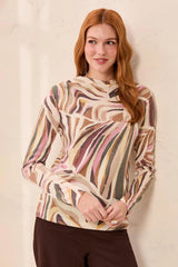Tribal Women's Soft Knit Funnel Neck Long Sleeve Top - Saddle Brown