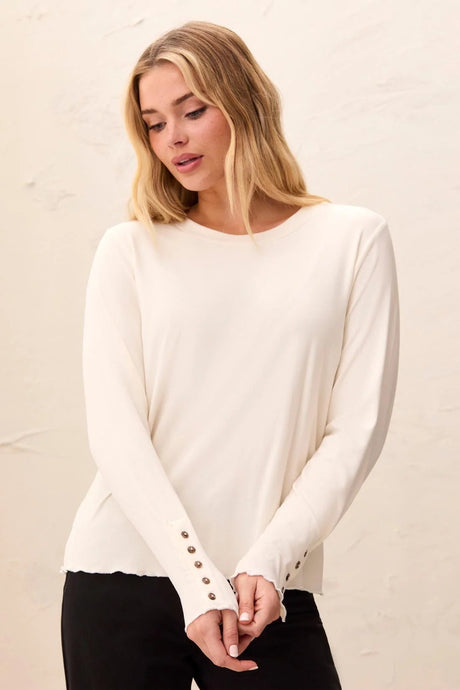 Tribal Women's Soft Viscose Long Sleeve Button Cuff Knit Top - Moonstone
