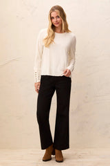 Tribal Women's Soft Viscose Long Sleeve Button Cuff Knit Top - Moonstone
