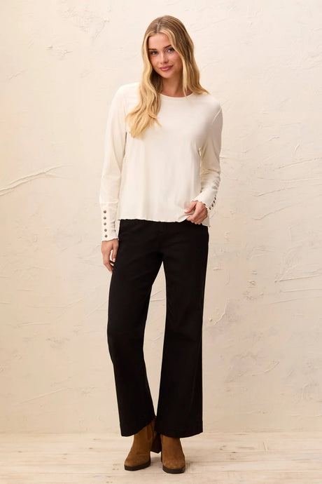 Tribal Women's Soft Viscose Long Sleeve Button Cuff Knit Top - Moonstone