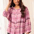 Tribal Women's Soft Waffle Knit Plaid Blouse With Puff Sleeve - Nostalgia
