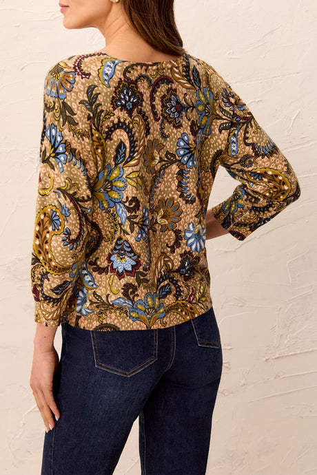 Tribal Women's Soft Yarn Three-Quarter Sleeve Crewneck Sweater - Aloe