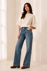 Tribal Women's Sophia Curvy 3D Flower Denim Jeans - Flower Blue