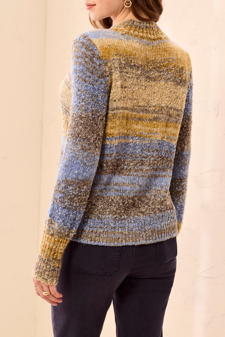 Tribal Women's Space-Dye Textured Mock Neck Puff Sleeve Sweater - Cobalt