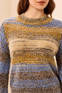 Tribal Women's Space-Dye Textured Mock Neck Puff Sleeve Sweater - Cobalt