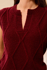 Tribal Women's Split Crew Neck Sweater Vest - Cherry Lacquer