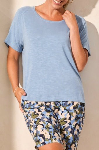 Tribal Women's SS Crew Neck Top - Scuba Blue