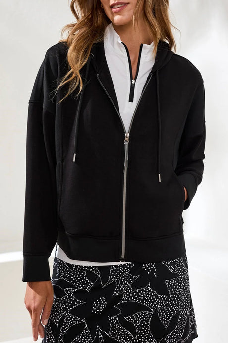 Tribal Women's Techno Lux Combo Hooded Cardigan - Black