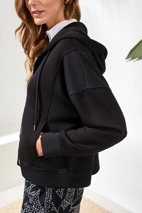 Tribal Women's Techno Lux Combo Hooded Cardigan - Black