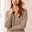 Tribal Women's Textured Diagonal Stripe Split Neck Sweater - Oatmeal