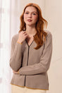 Tribal Women's Textured Diagonal Stripe Split Neck Sweater - Oatmeal
