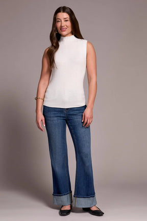Tribal Women's Textured Sleeveless Mock Neck Top - Cream