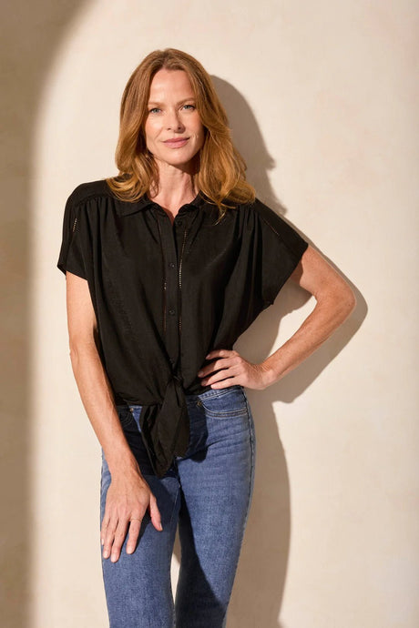 Tribal Women's Tie Front Top - Black