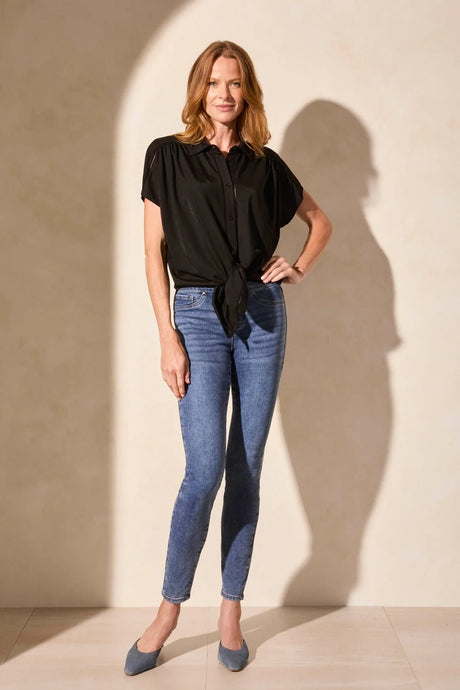 Tribal Women's Tie Front Top - Black