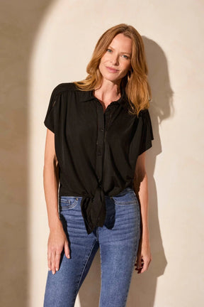 Tribal Women's Tie Front Top - Black